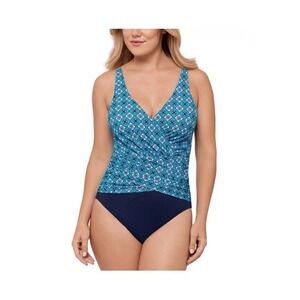 Mimi Flamingo Blue Geometric Adjustable Strap One-Piece Swimsuit Size 12